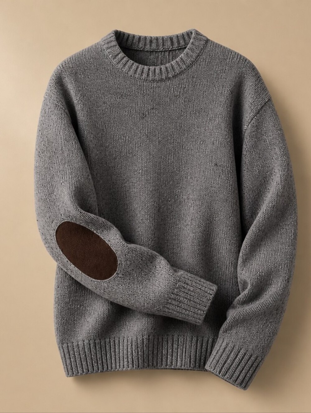 Line of Trade Gray Donegal Wool-Blend Crewneck Sweater with Elbow Patches